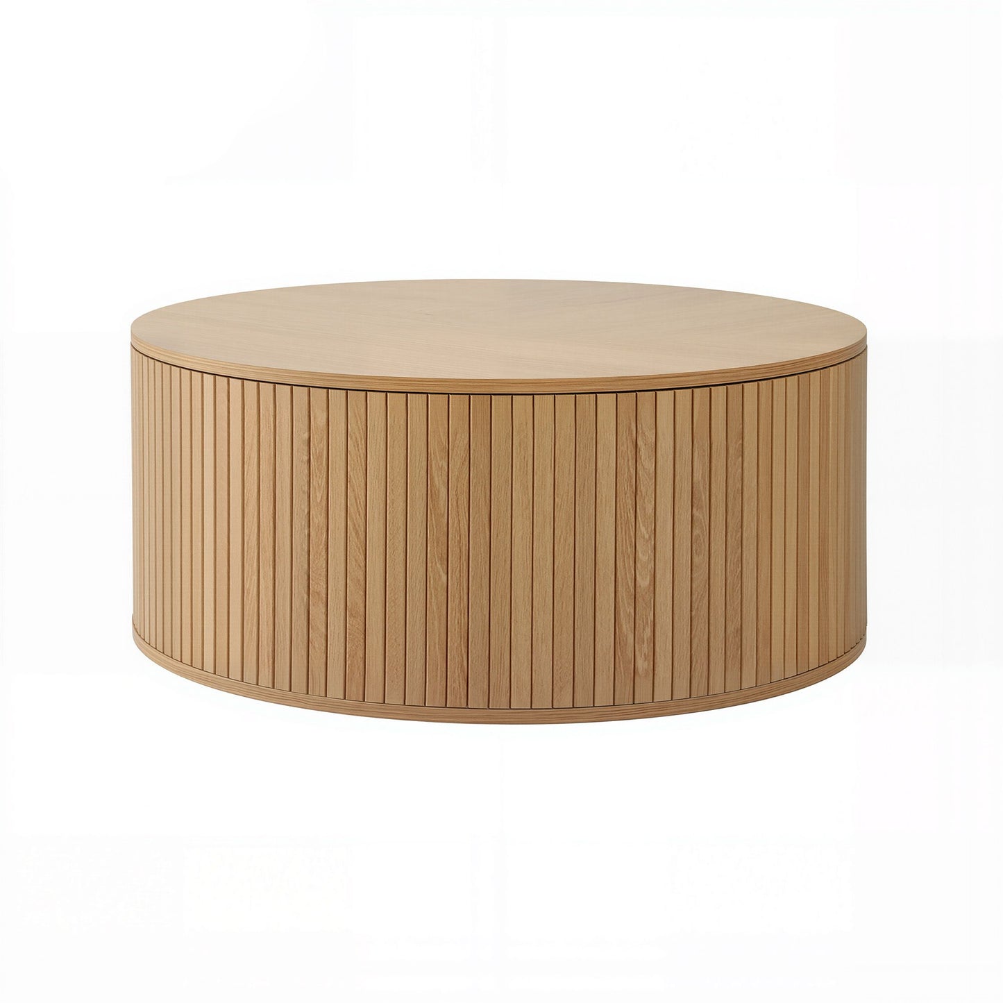 Artiss Round Coffee Table Storage Fluted Center Table Living Room Office 80cm Wood