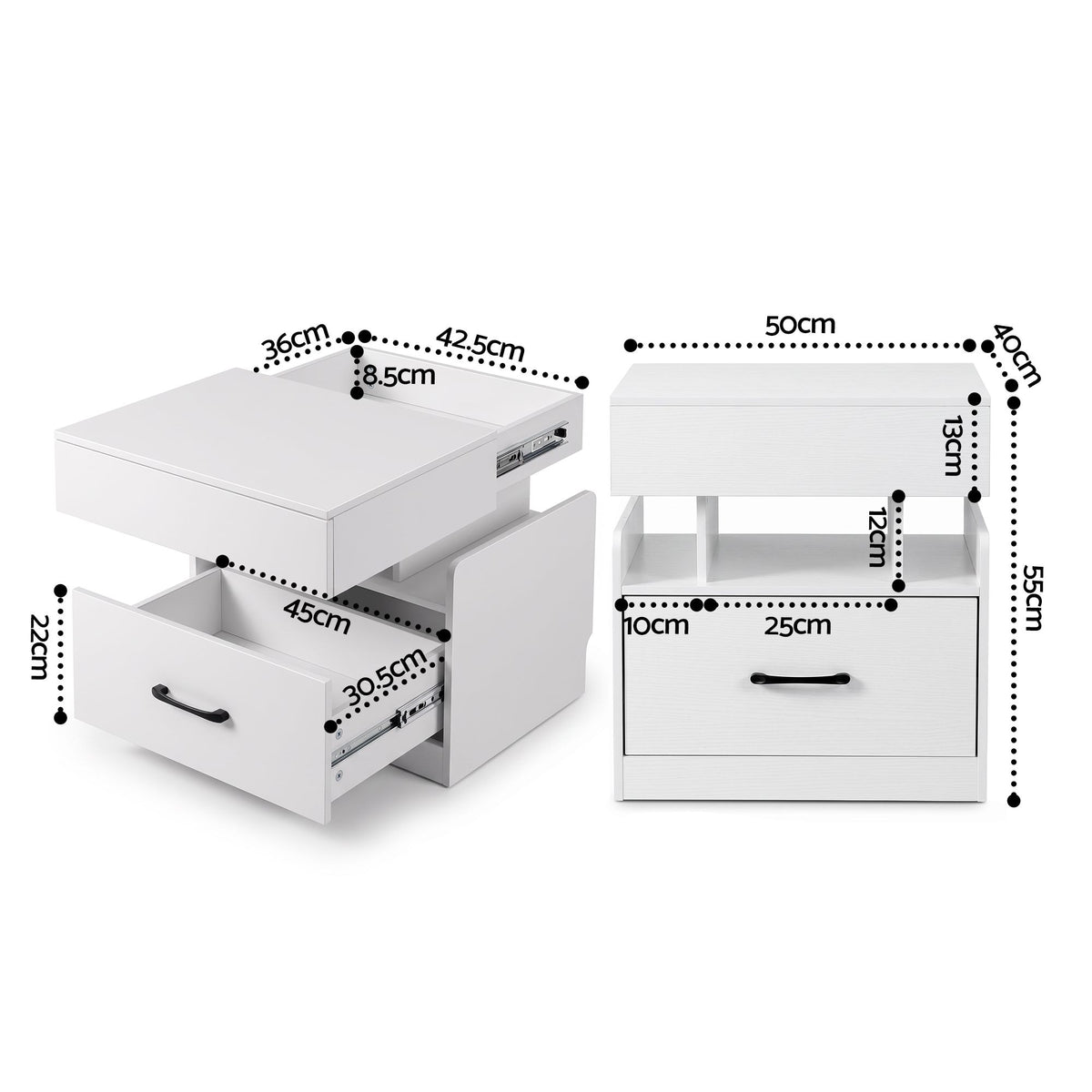 Artiss Bedside Table with Charging Station Drawer Sliding Top Nightstand White