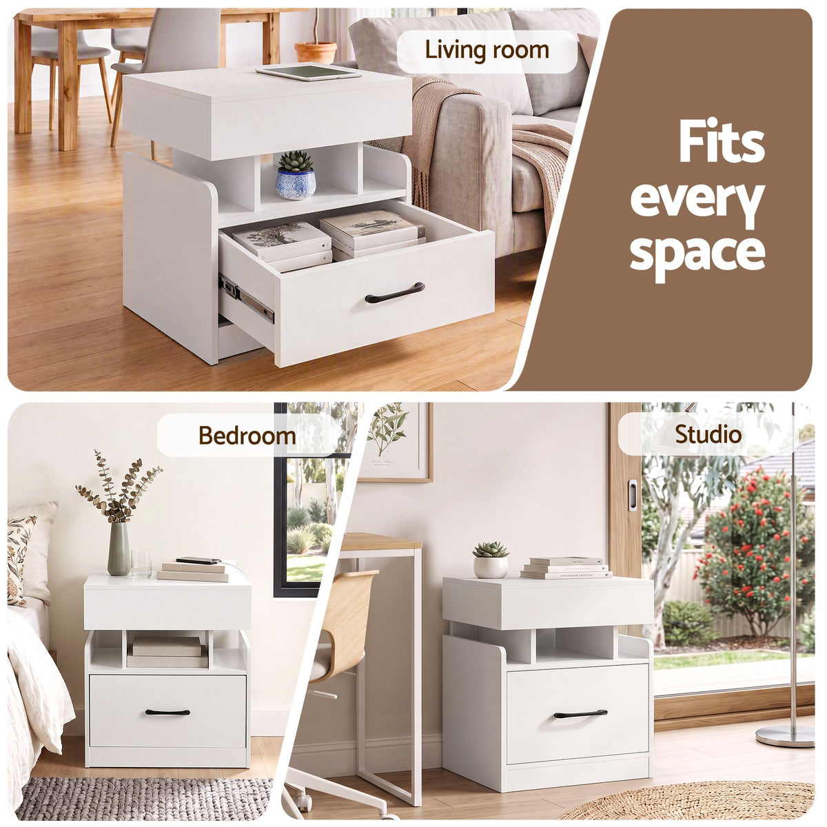 Artiss Bedside Table with Charging Station Drawer Sliding Top Nightstand White