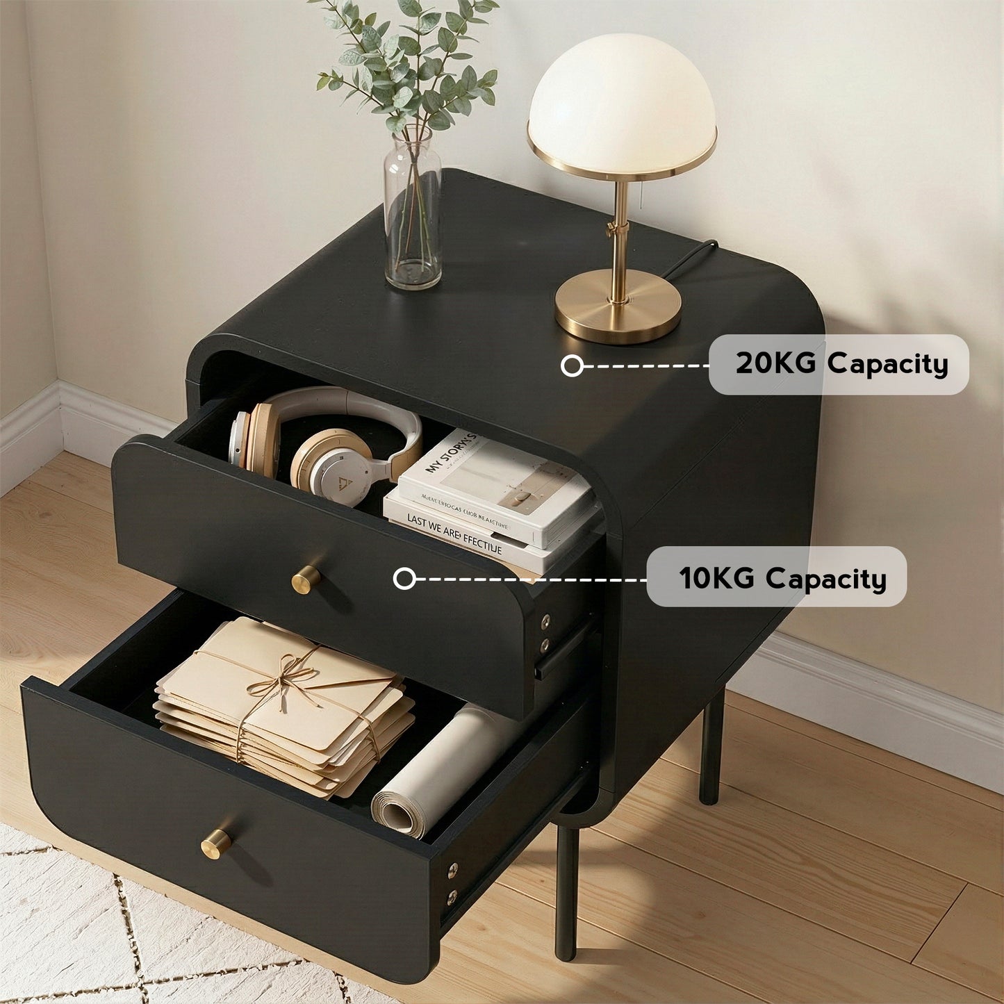 Artiss Bedside Table 2 Drawers Side End Table Nightstand Black
