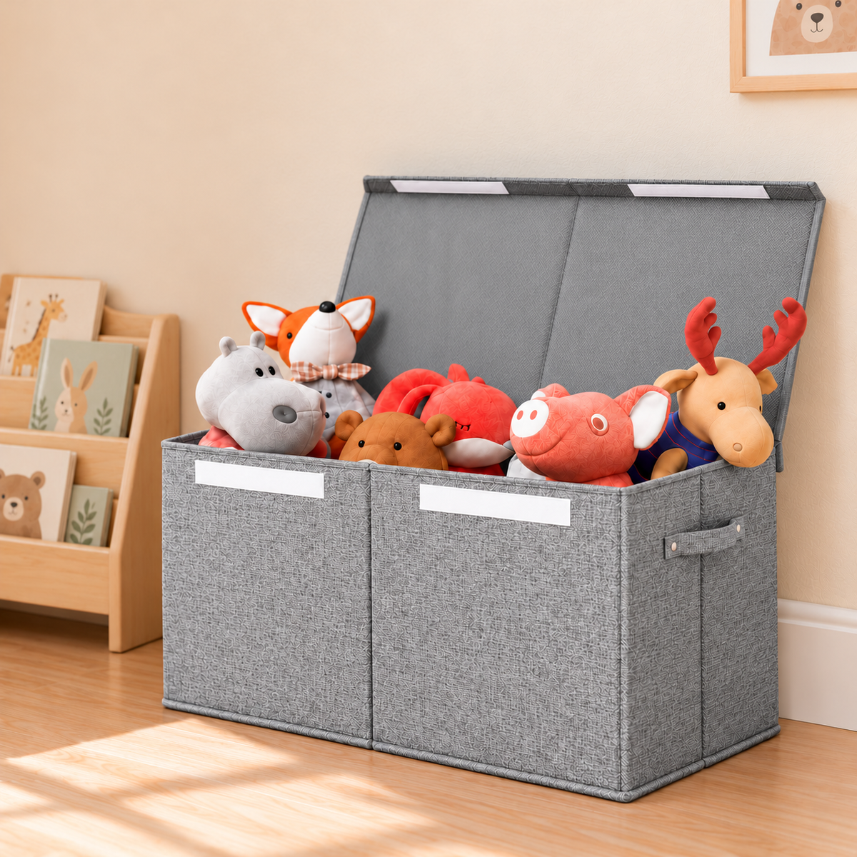 Keezi Large Toy Box Chest Storage with Flip-Top Lid Foldable Organizer Bins Grey