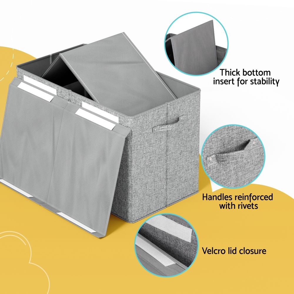 Keezi Large Toy Box Chest Storage with Flip-Top Lid Foldable Organizer Bins Grey