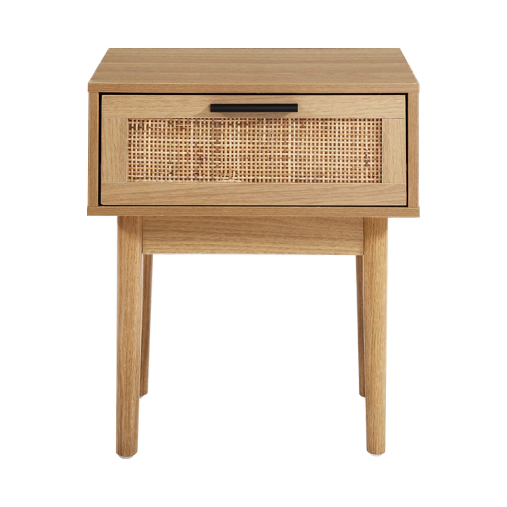 Artiss Bedside Tables Table 1 Drawer Storage Cabinet Rattan Wood Nightstand