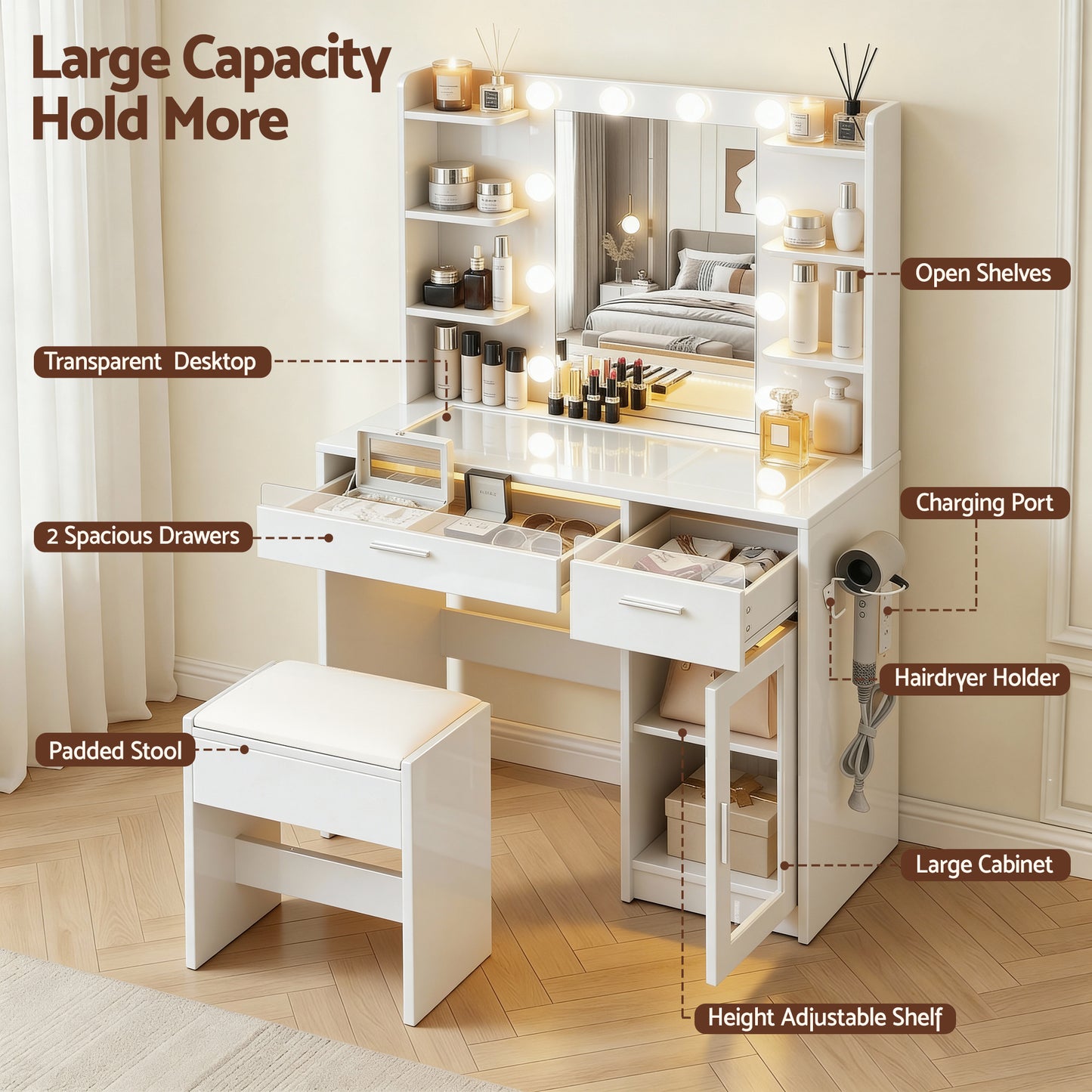 Artiss Dressing Table Vanity Desk Set 10 LED Bulbs RGB Light White