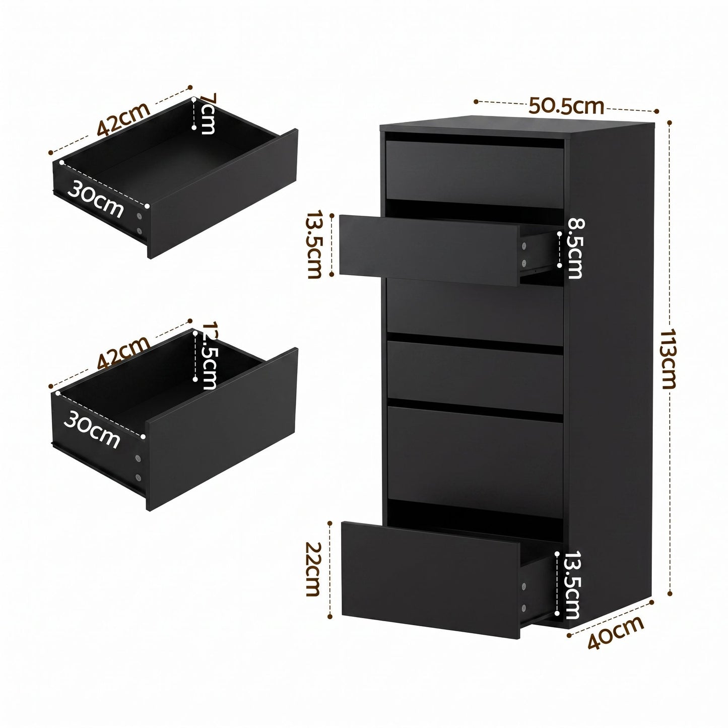 Artiss 2x Chest of 6 Drawers Dresser Tallboy Black
