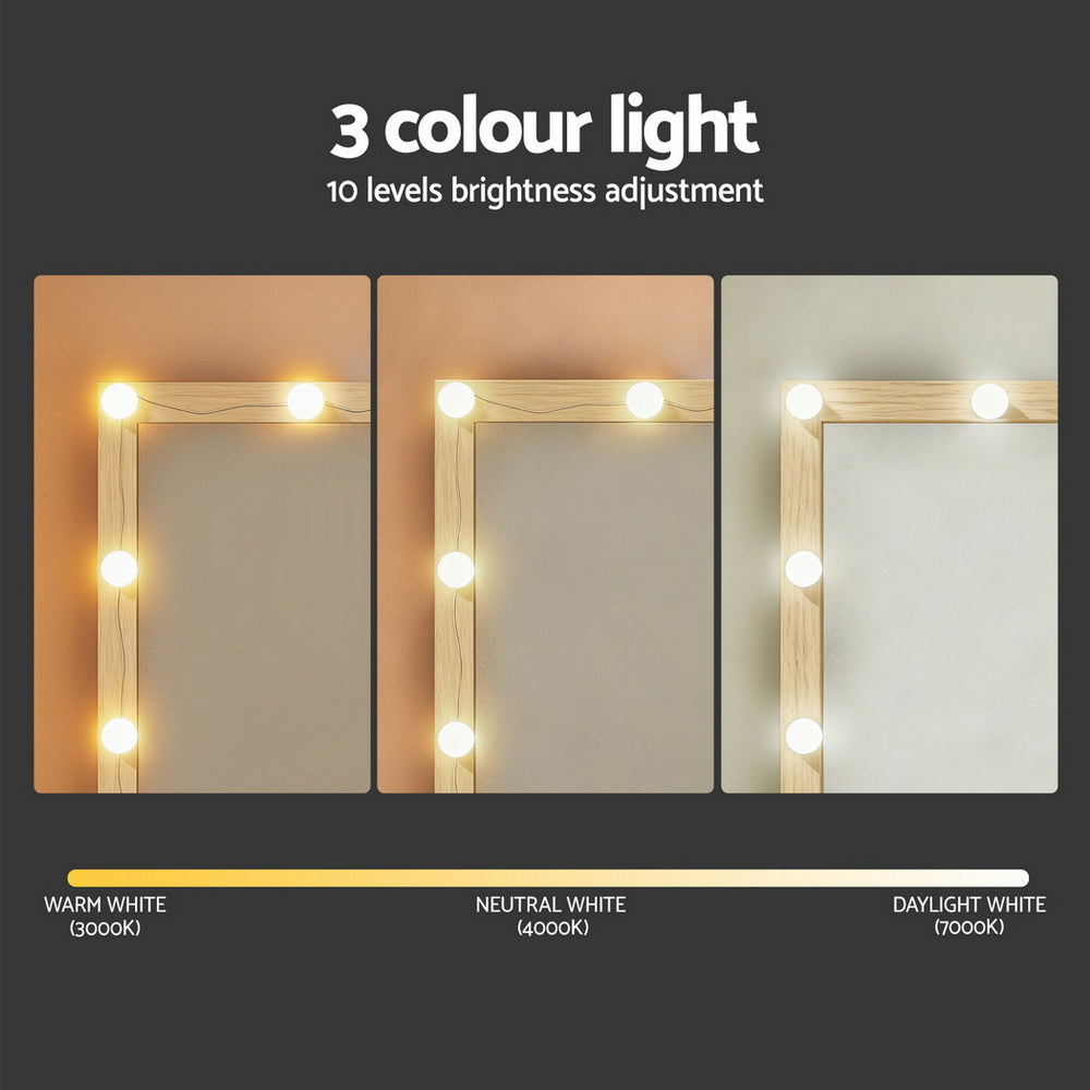 Artiss Dressing Table Vanity Desk Set Stool 12 Led Bulbs Wood