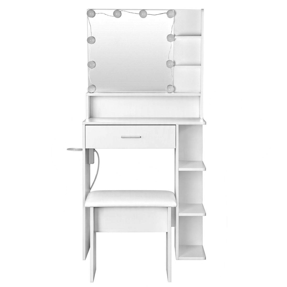 Artiss Dressing Table Vanity Desk LED Mirror Stool Storage Power Outlet Hairdryer Holder White