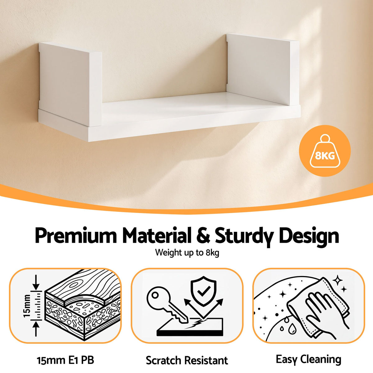 Artiss Floating Wall Shelves Set of 5 Mounted U-Shape Display Ledge, White