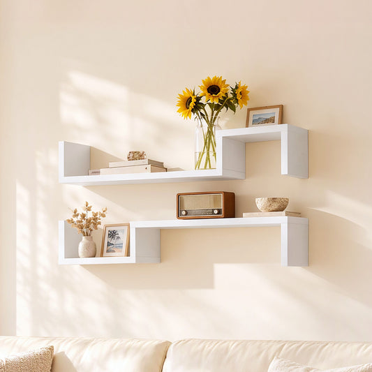 Artiss Set of 2 Floating Shelves Wall Mounted S-Shape Display Ledge, White
