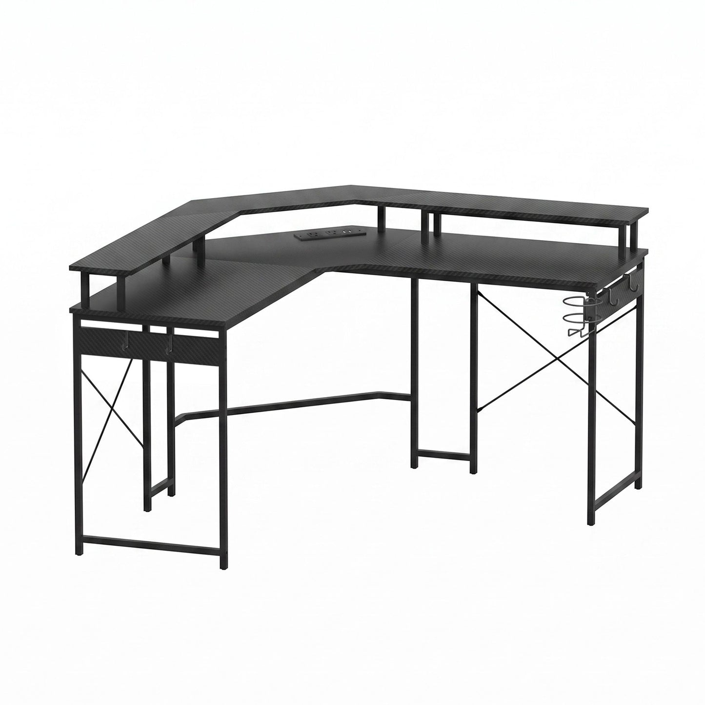 Artiss L-Shape Gaming Desk Computer Desks RGB LED Power Outlet 130cm Black
