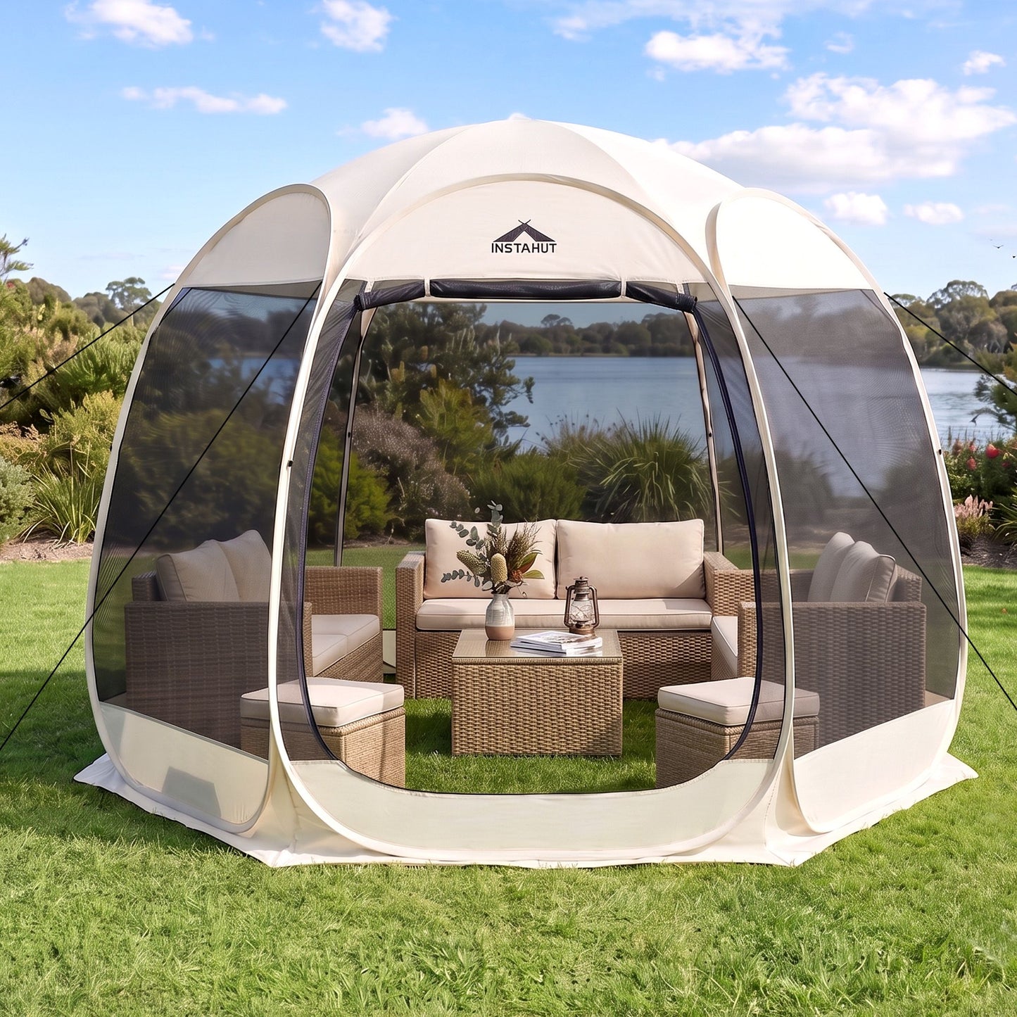 Instahut Gazebo Pop Up Tent 2.7x1.35m Outdoor Marquee Camping Screen 6 Sided