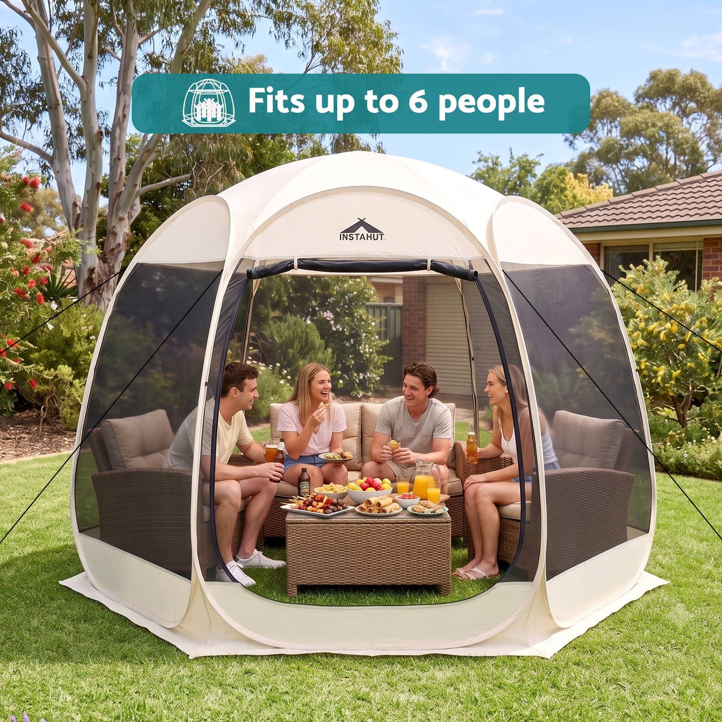Instahut Gazebo Pop Up Tent 2.7x1.35m Outdoor Marquee Camping Screen 6 Sided