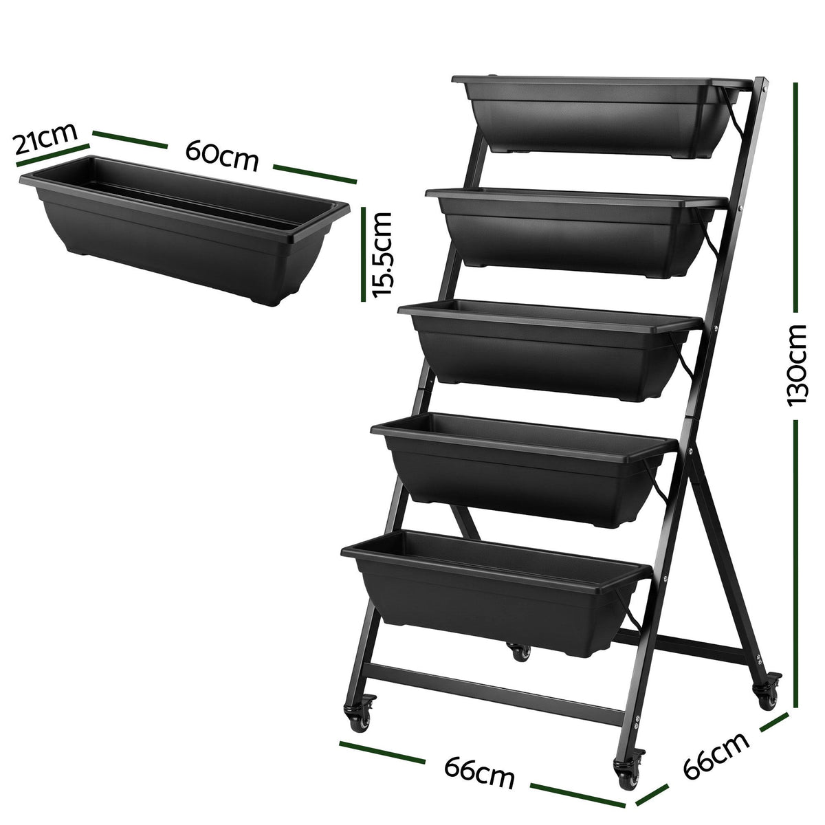 Green Fingers 5 Tier Vertical Raised Garden Bed Mobile Planter Box with Locking Wheels