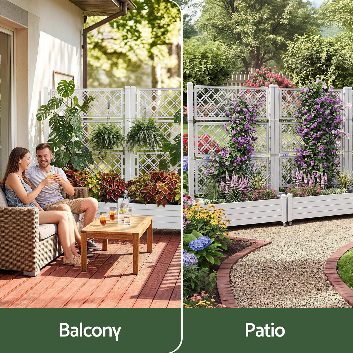 Green Fingers Mobile Planter Box with Trellis, Self Watering Garden Bed & Privacy Screen for Climbing Plants Flowers, White