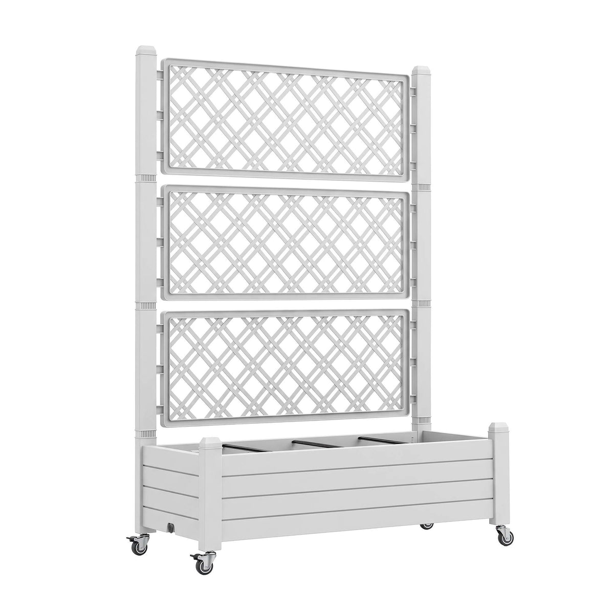 Green Fingers Mobile Planter Box with Trellis, Self Watering Garden Bed & Privacy Screen for Climbing Plants Flowers, White