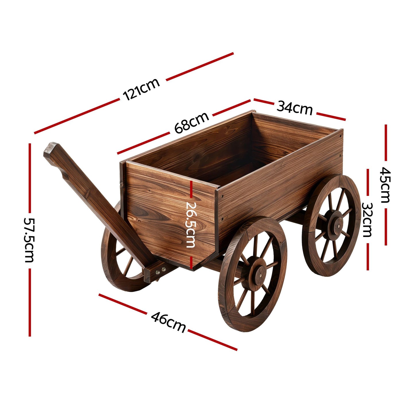 Gardeon Wooden Planter Cart Garden Decor Plant Stand Fir Wood Flower Wagon Wheels XL