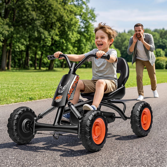 Rigo Pedal-Gokart für Kinder mit Kunststoffrädern, Vorwärts-/Rückwärtsfahrt, Schwarz, 84 cm
