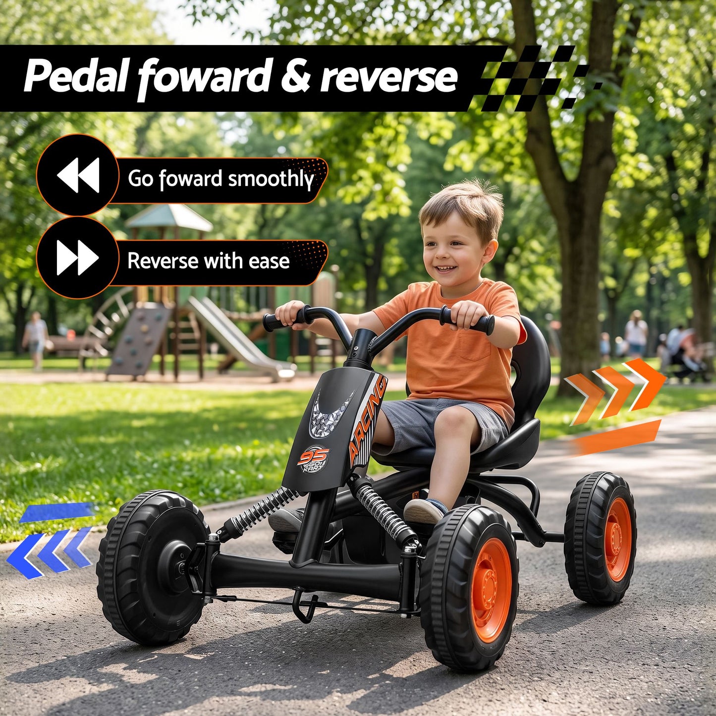 Rigo Pedal Go Kart Kids with Plastic Wheels Forward Reverse Black 84cm