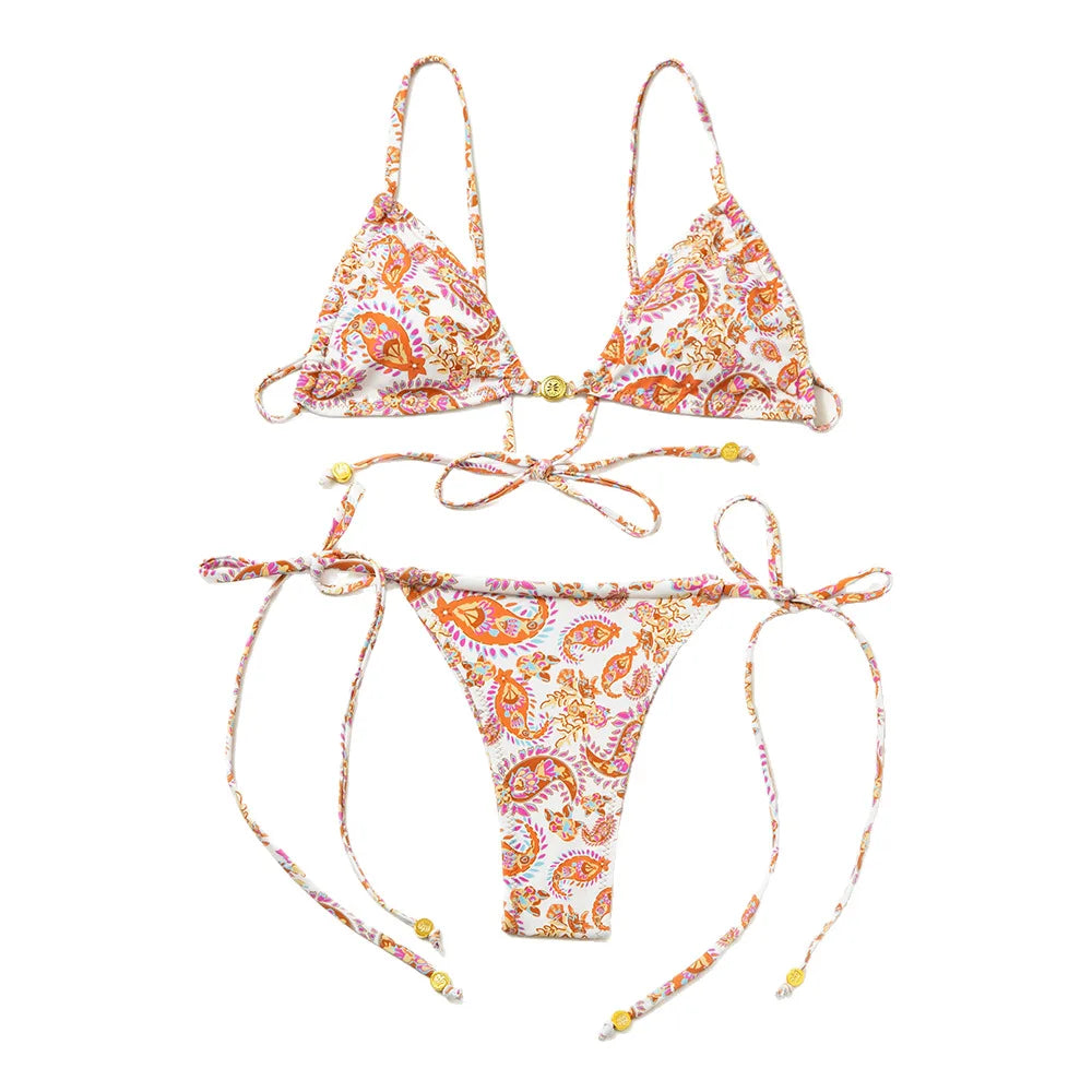 2026 Women's Bikini Swimsuit Women's Split Solid Color Lace-up Sexy Swimsuit 2-piece Set Micro Swimwear 2123
