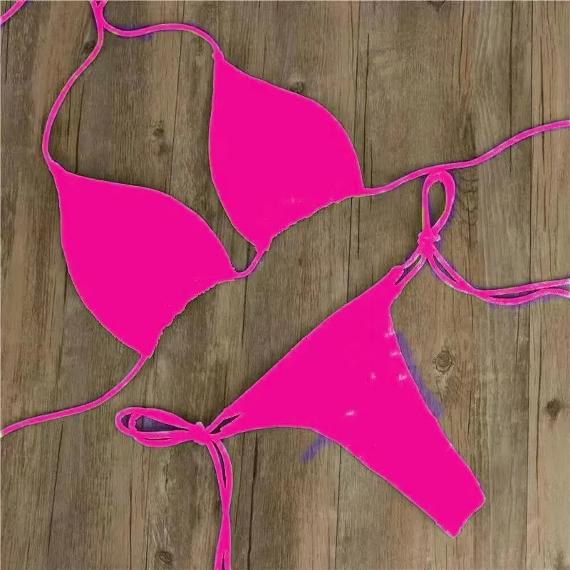 Women's Solid Bikini, Adjustable Tie Side Sexy Split Swimsuit, New Summer European American Beach Wear