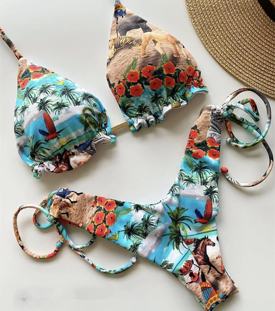 brazilian lace up push up bikini set micro swimwear designer tassels swimsuit beachwear outfit bathing suit women