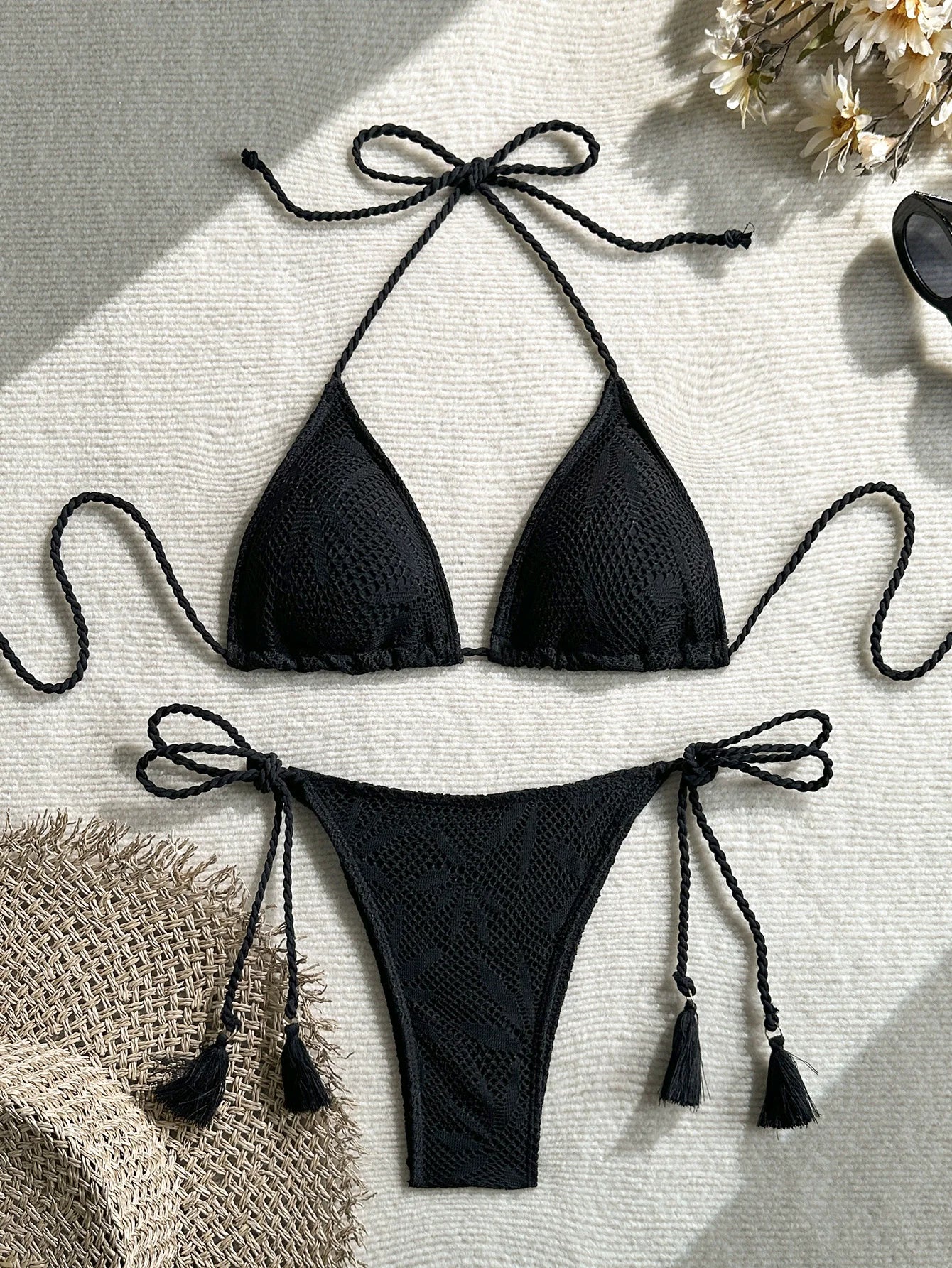 2026 Summer New Arrival Solid Color Braided Detail 2 Piece Bikini Set for Women European Fashion Two Piece Swimsuit