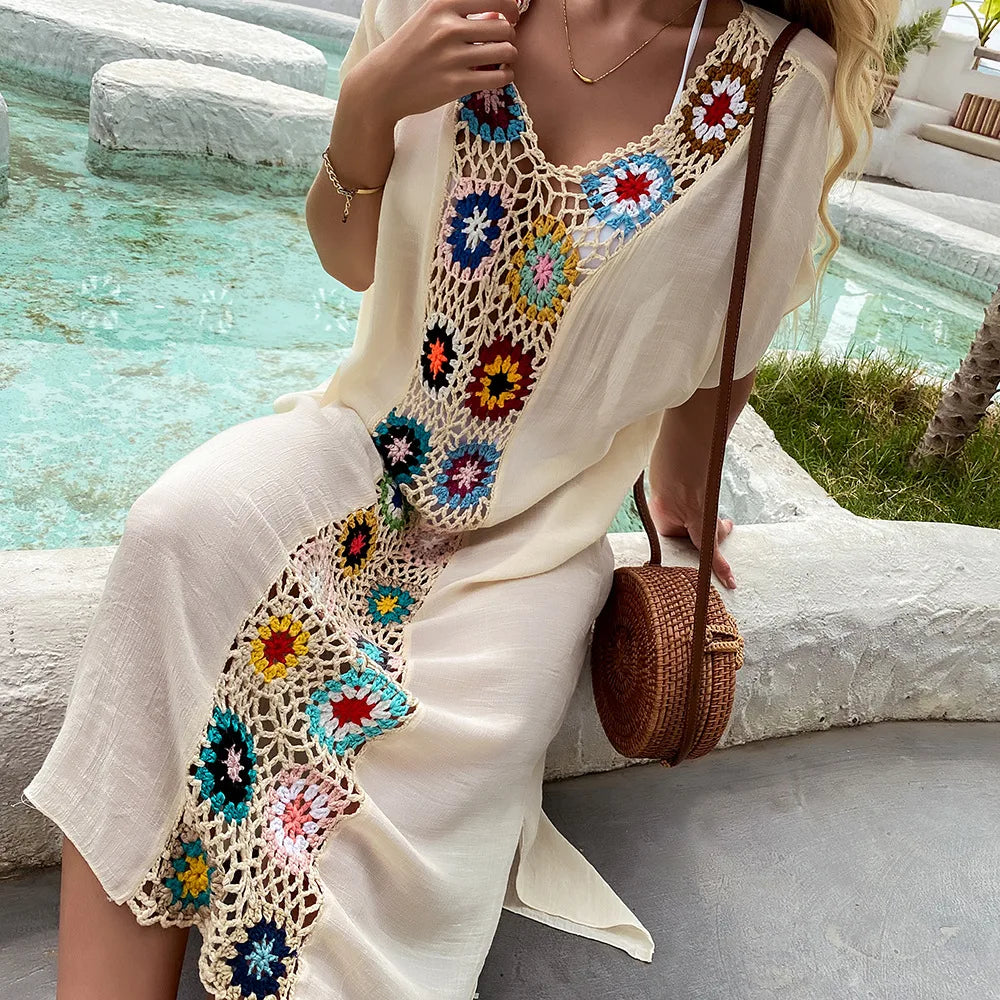 CROCHET BIKINI Women Beach Dress Cover-Ups Swimsuit Beachwear Bathing Suit Swim Cape For Woman Summer Tunic Saida Praia