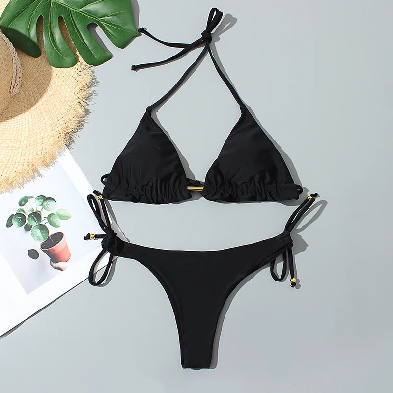 brazilian lace up push up bikini set micro swimwear designer tassels swimsuit beachwear outfit bathing suit women