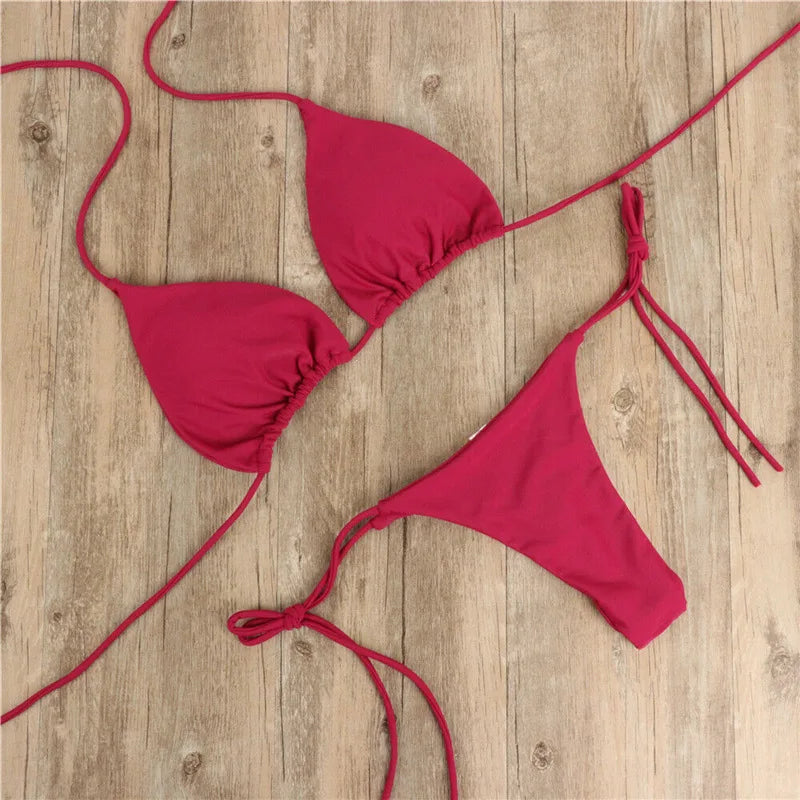 Women's Solid Bikini, Adjustable Tie Side Sexy Split Swimsuit, New Summer European American Beach Wear