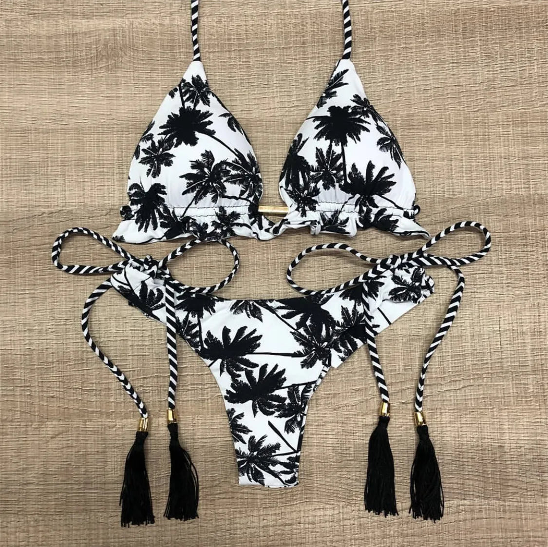 brazilian lace up push up bikini set micro swimwear designer tassels swimsuit beachwear outfit bathing suit women