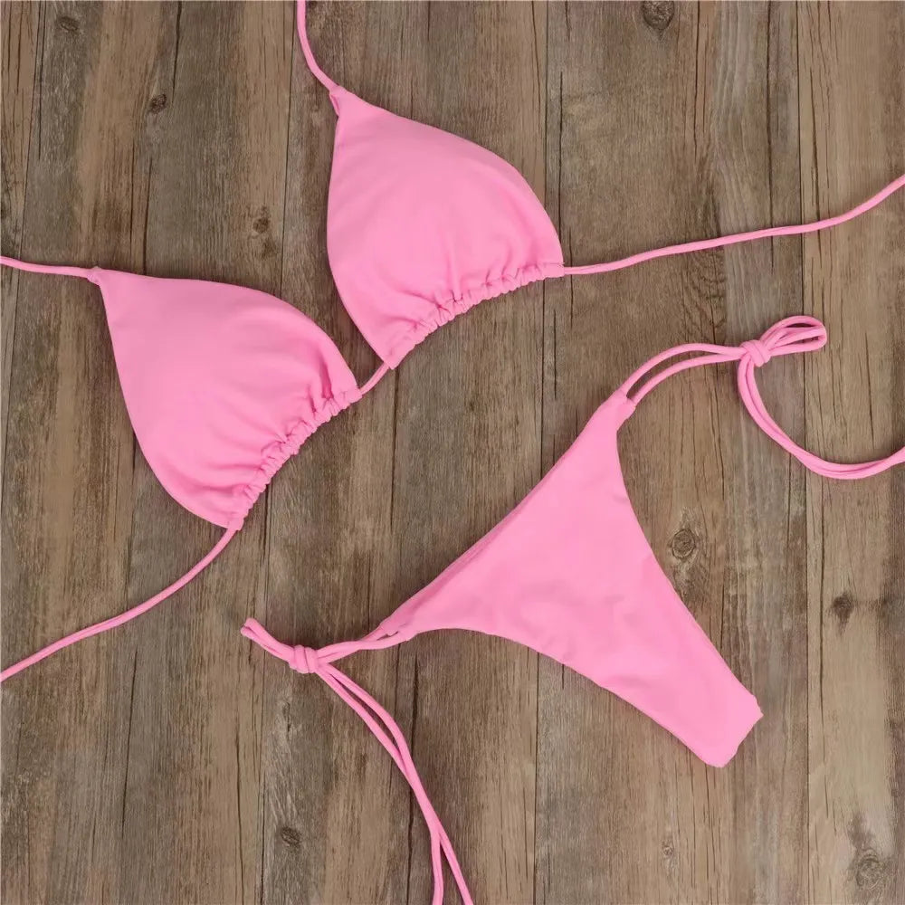 Women's Solid Bikini, Adjustable Tie Side Sexy Split Swimsuit, New Summer European American Beach Wear