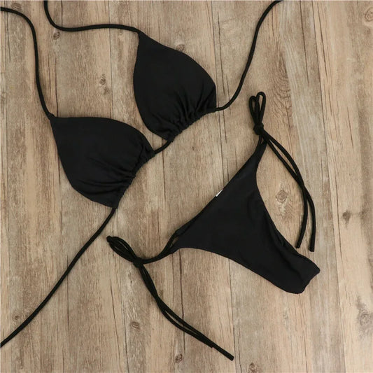 Women's Solid Bikini, Adjustable Tie Side Sexy Split Swimsuit, New Summer European American Beach Wear