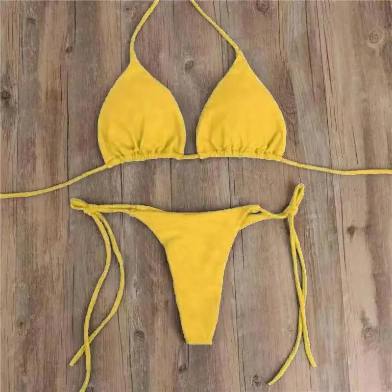 Women's Solid Bikini, Adjustable Tie Side Sexy Split Swimsuit, New Summer European American Beach Wear