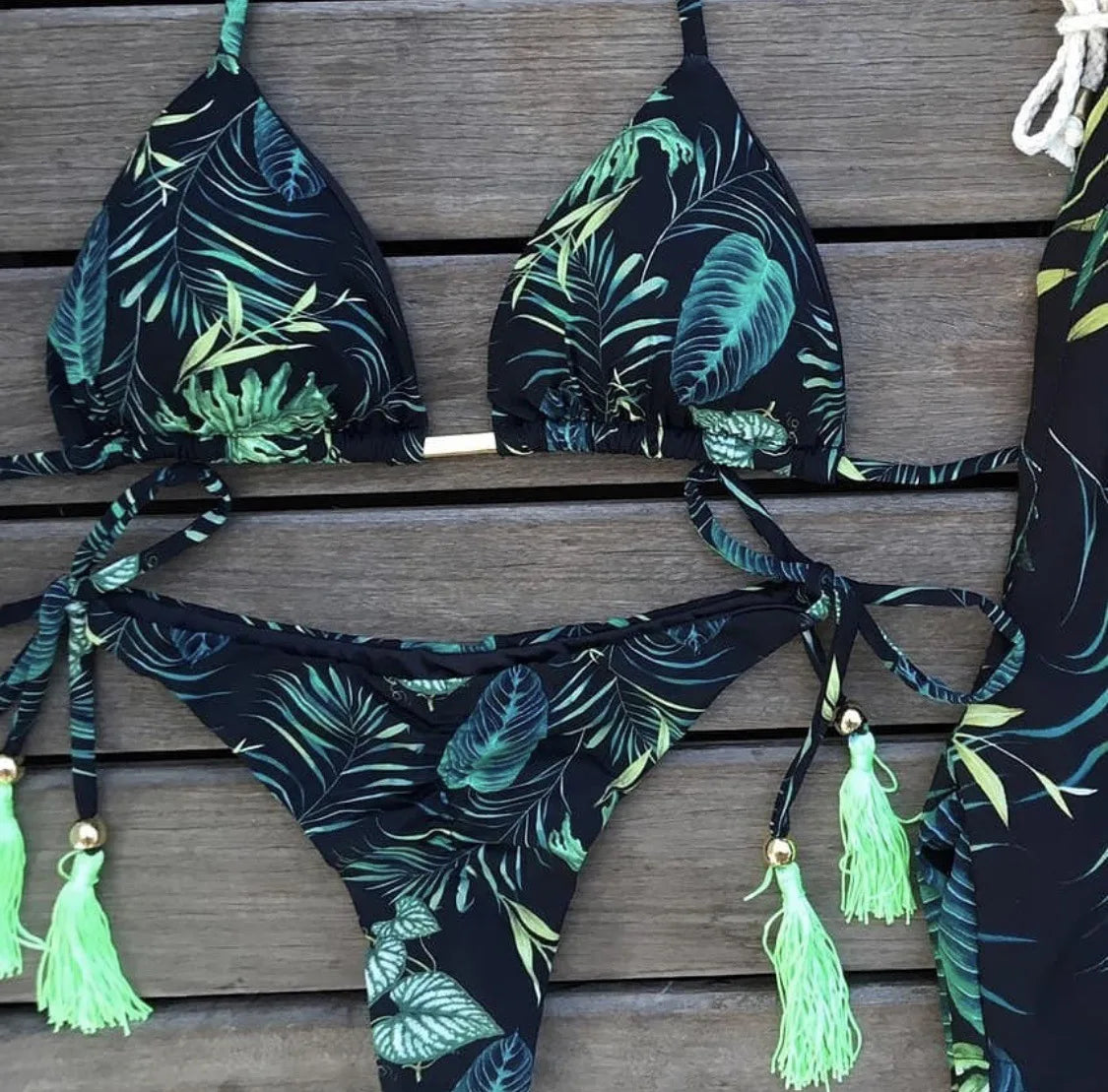 brazilian lace up push up bikini set micro swimwear designer tassels swimsuit beachwear outfit bathing suit women