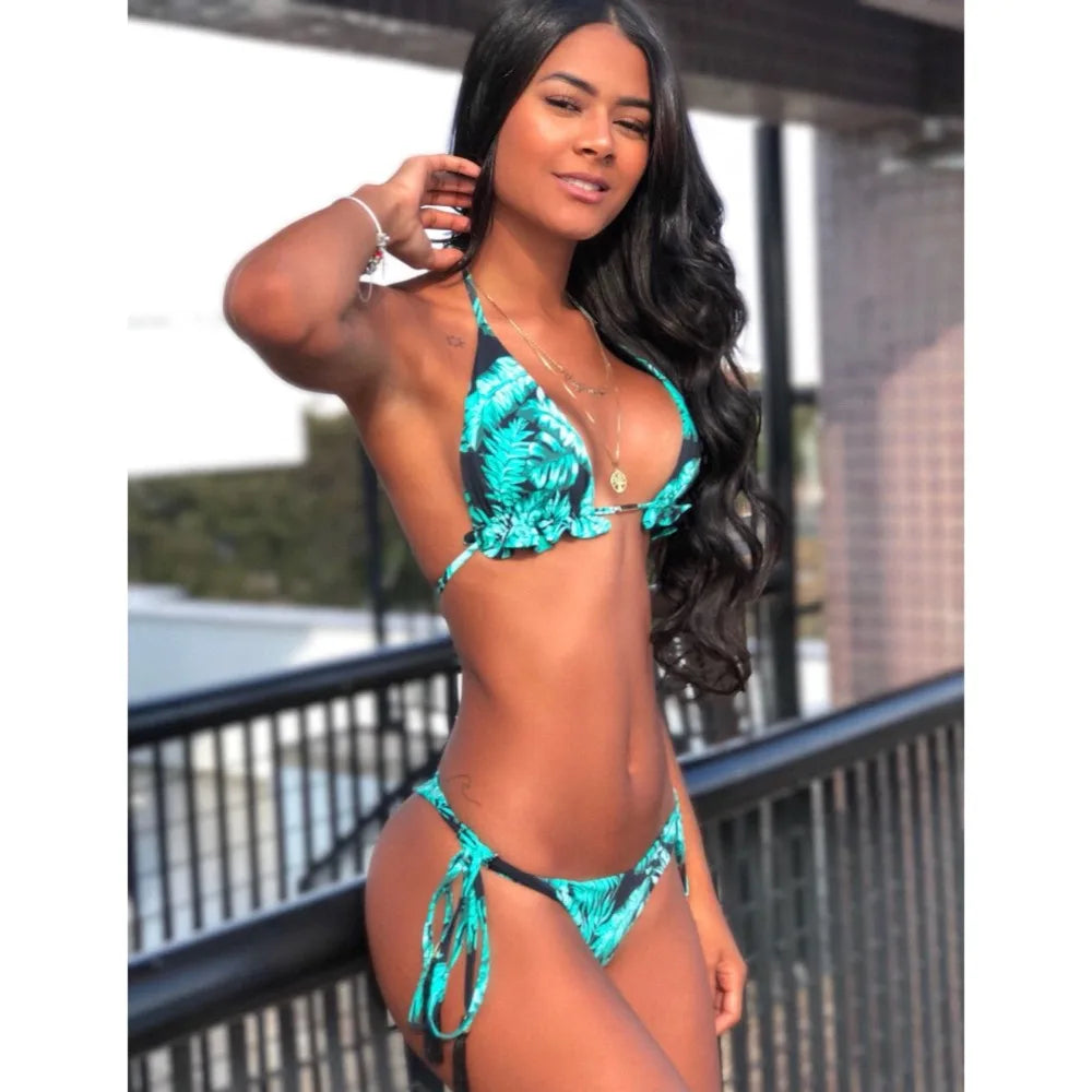 brazilian lace up push up bikini set micro swimwear designer tassels swimsuit beachwear outfit bathing suit women