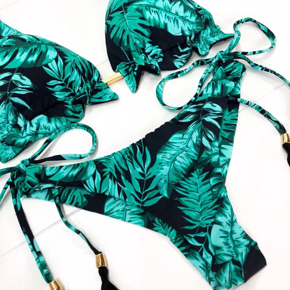brazilian lace up push up bikini set micro swimwear designer tassels swimsuit beachwear outfit bathing suit women