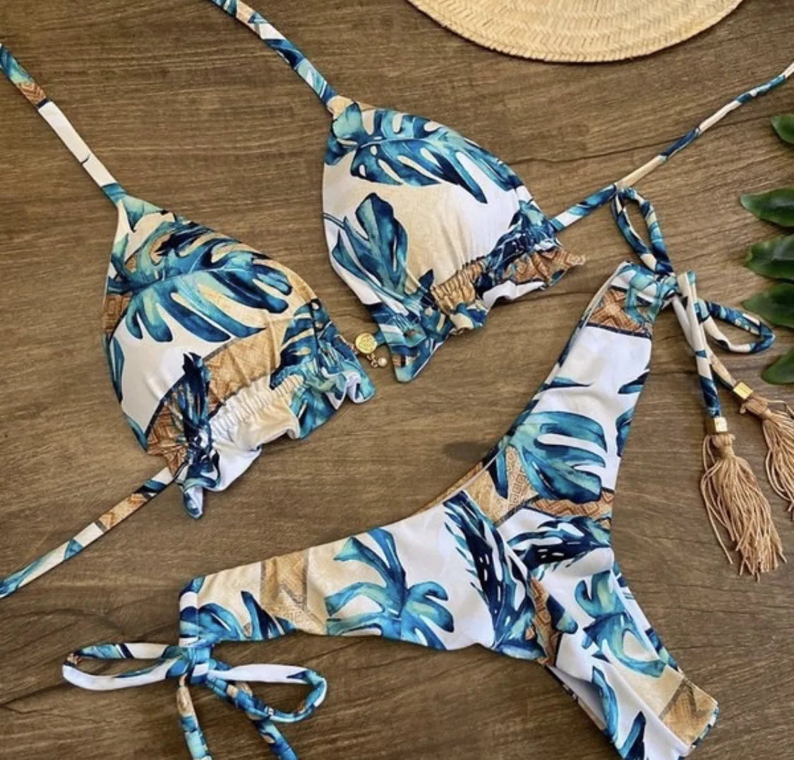brazilian lace up push up bikini set micro swimwear designer tassels swimsuit beachwear outfit bathing suit women