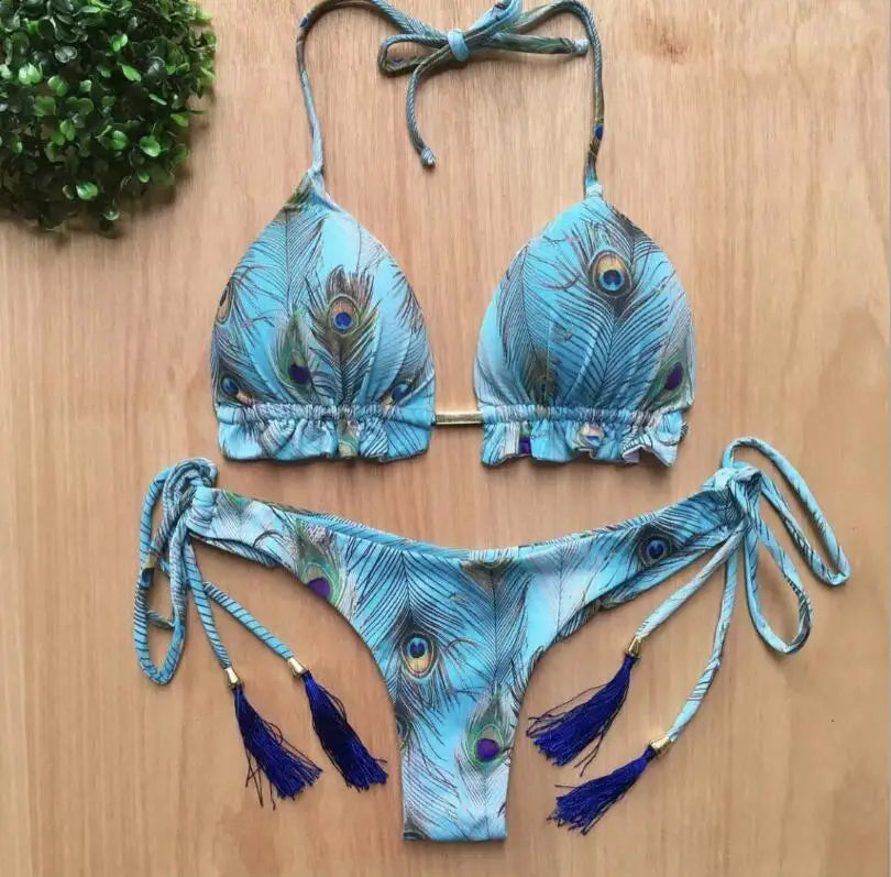 brazilian lace up push up bikini set micro swimwear designer tassels swimsuit beachwear outfit bathing suit women