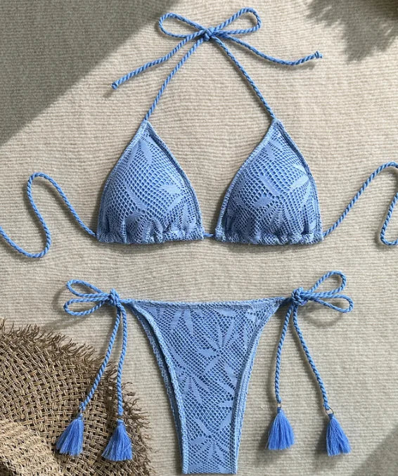 2026 Summer New Arrival Solid Color Braided Detail 2 Piece Bikini Set for Women European Fashion Two Piece Swimsuit