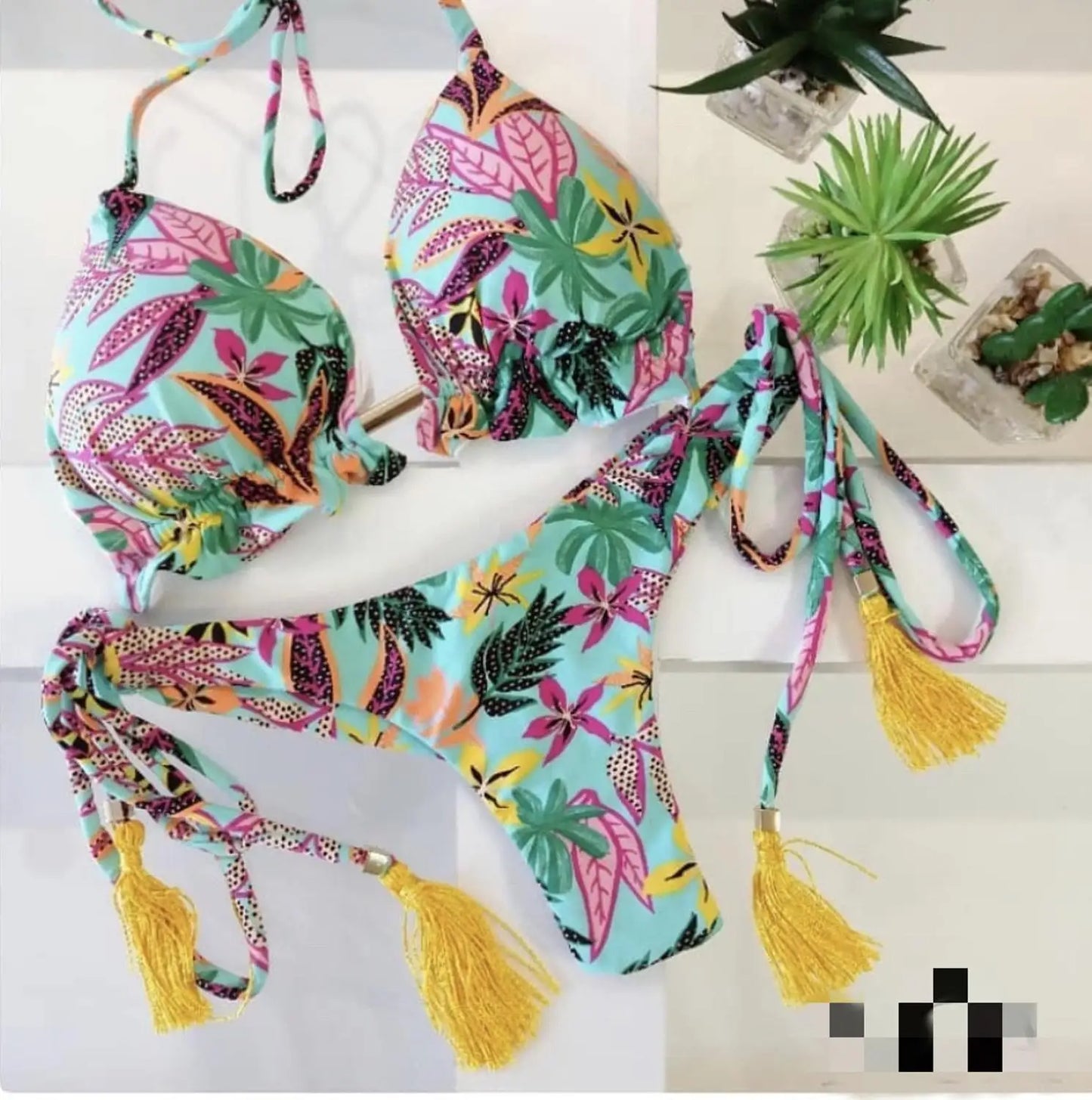 brazilian lace up push up bikini set micro swimwear designer tassels swimsuit beachwear outfit bathing suit women
