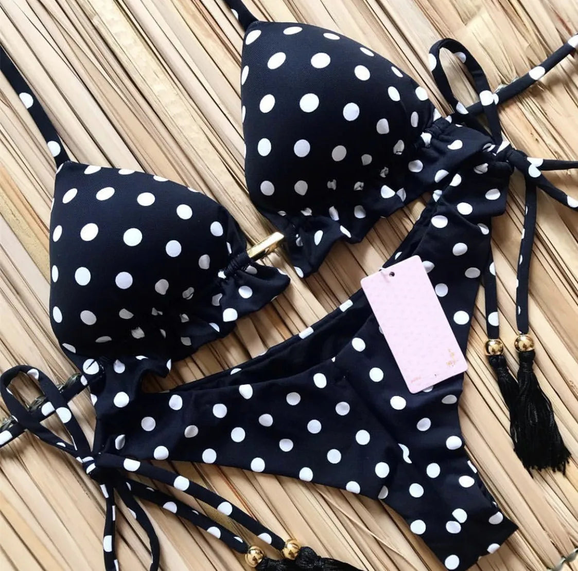 brazilian lace up push up bikini set micro swimwear designer tassels swimsuit beachwear outfit bathing suit women