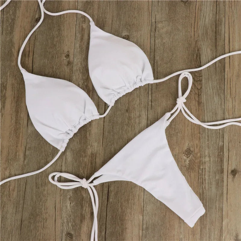 Women's Solid Bikini, Adjustable Tie Side Sexy Split Swimsuit, New Summer European American Beach Wear