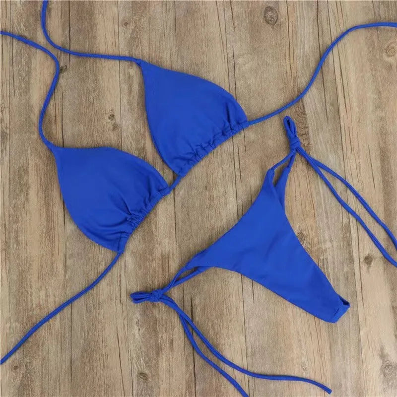 Women's Solid Bikini, Adjustable Tie Side Sexy Split Swimsuit, New Summer European American Beach Wear