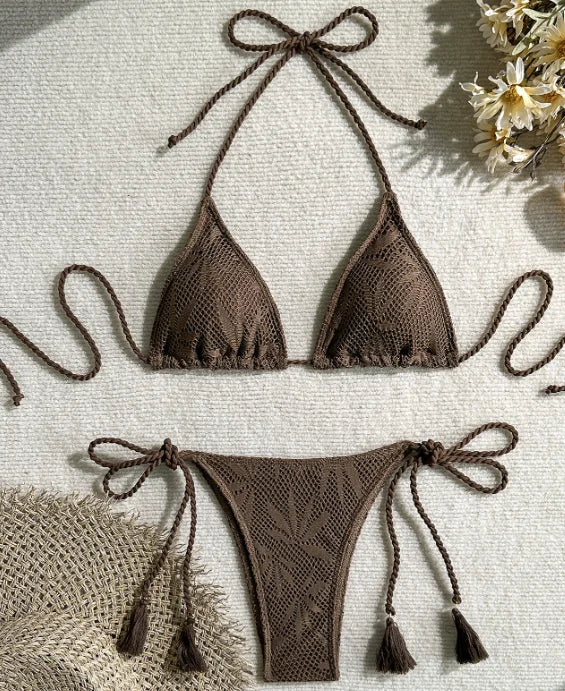 2026 Summer New Arrival Solid Color Braided Detail 2 Piece Bikini Set for Women European Fashion Two Piece Swimsuit