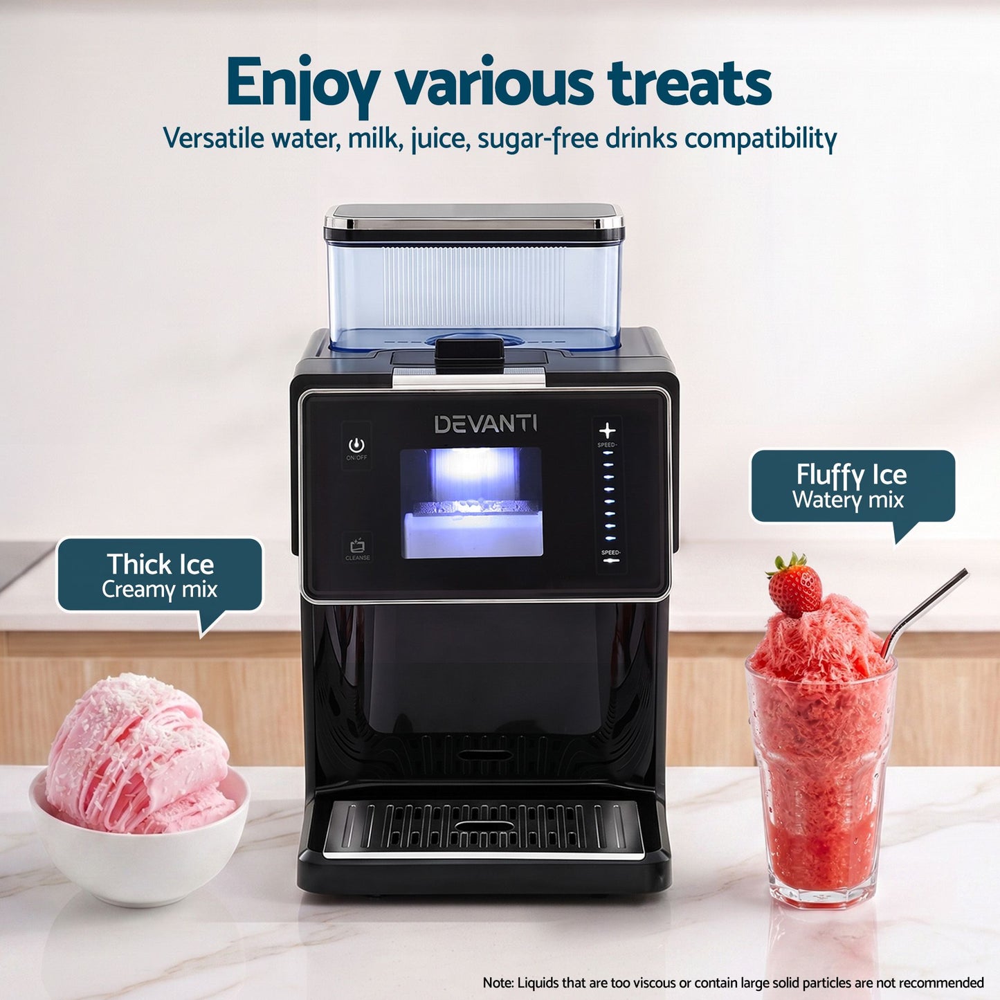 Devanti 20kg/24hr Ice Maker Snowflake Shaved Ice Slushie Maker Black