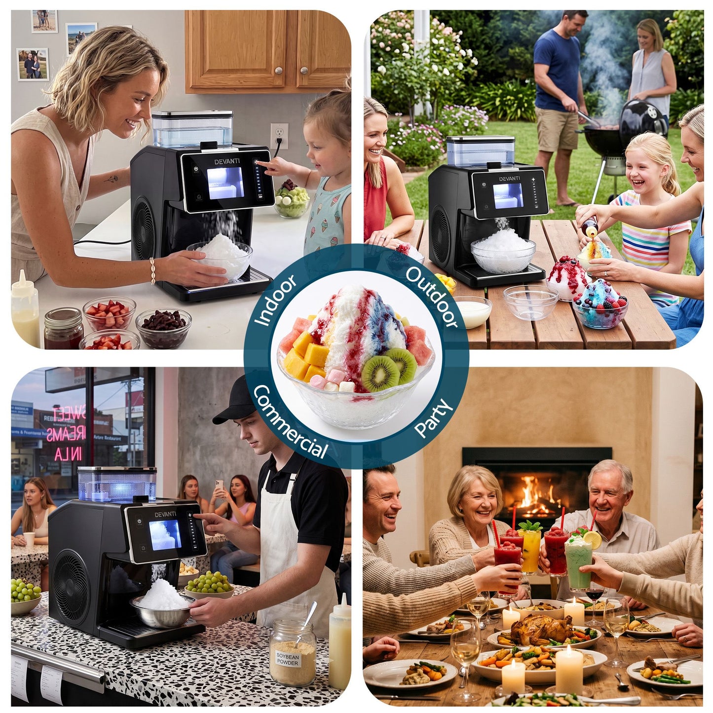 Devanti 20kg/24hr Ice Maker Snowflake Shaved Ice Slushie Maker Black