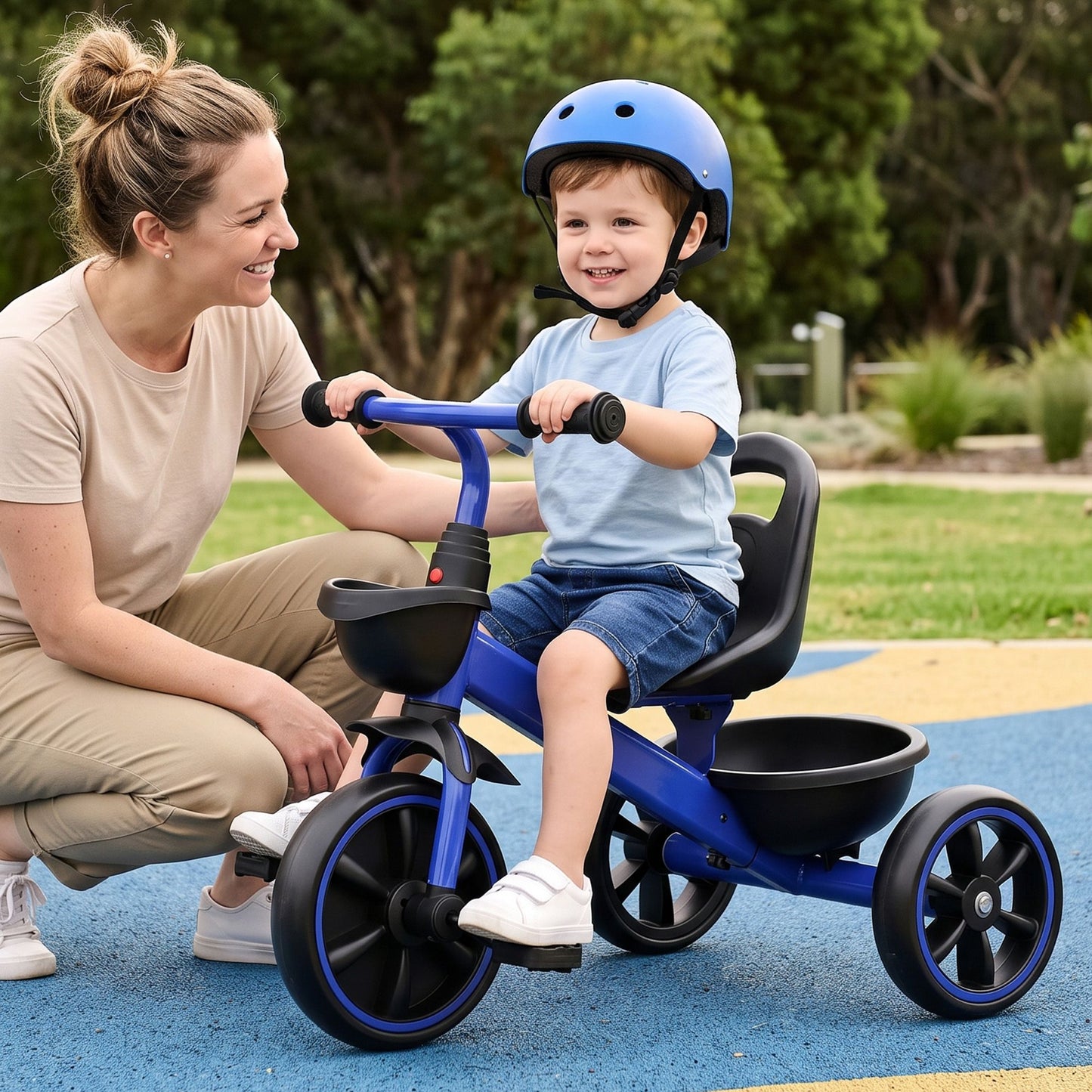 RIGO Tricycle Bike, Kids Bike with 3 wheels, basket Carbon Steel 68cm Blue