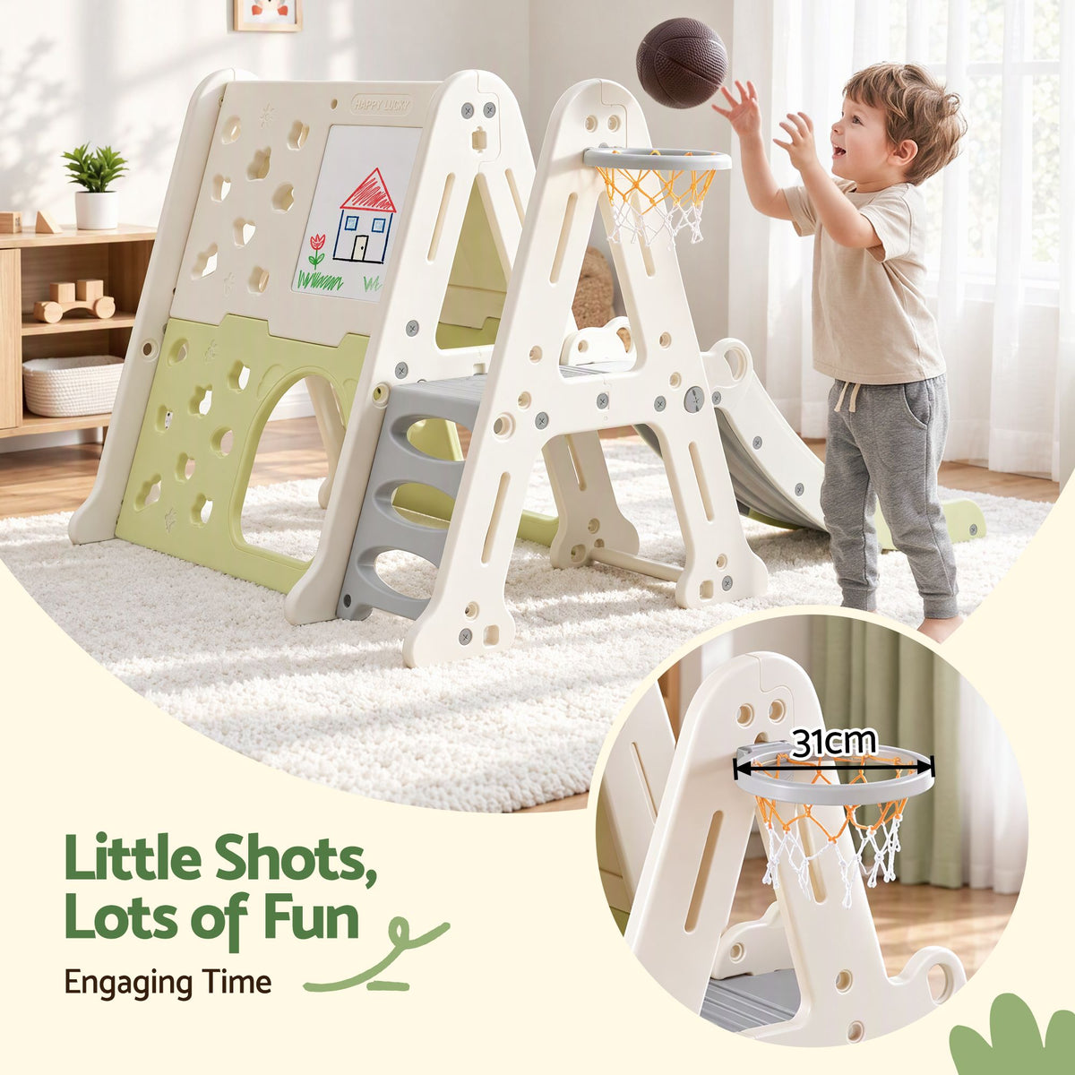 Keezi 5-in-1 Kids Slide Climbing Frame Basketball Hoop Play Set Blocks 3+