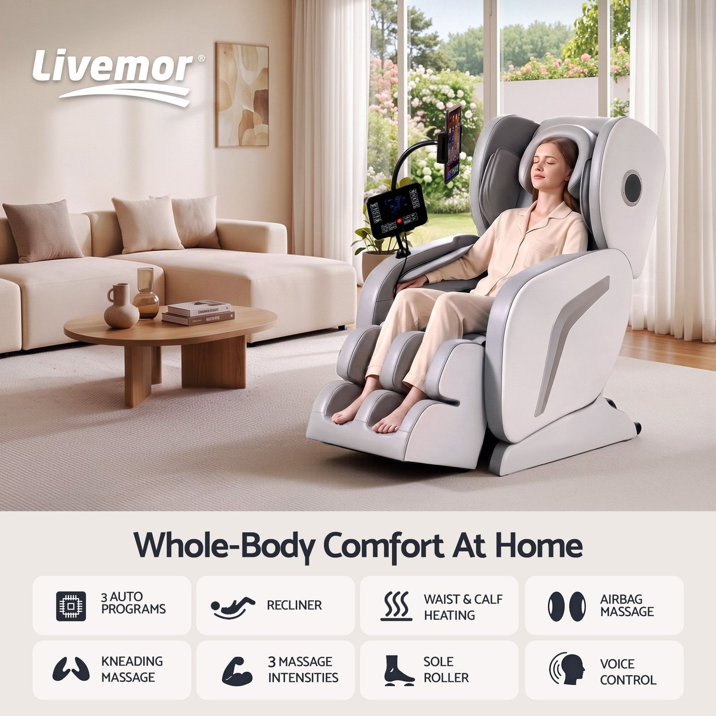 Livemor Full Body Massage Chair VEGA, Foot Roller, Waist & Calf Heat, Recliner, Airbags Compression