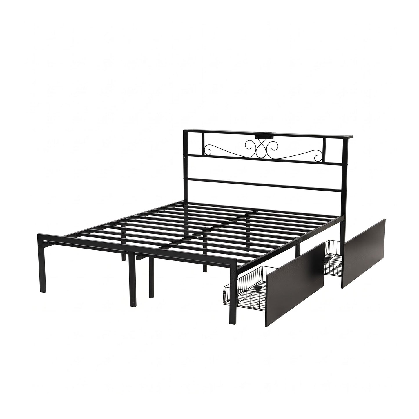Artiss Double Bed Frame with Charging Station & Storage Drawers Metal